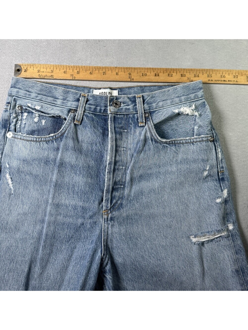AGOLDE 90s Mid Rise Loose Fit Jeans Fall Out Distressed Denim Size 26 A069C-811 - Picture 5 of 9